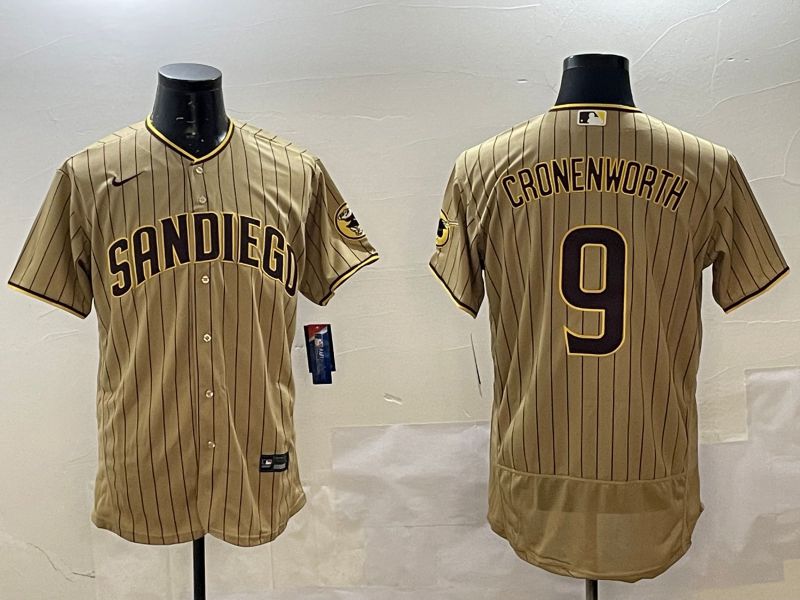 Men San Diego Padres #9 Cronenworth Brown Stripe Elite 2025 Nike MLB Jersey style 1